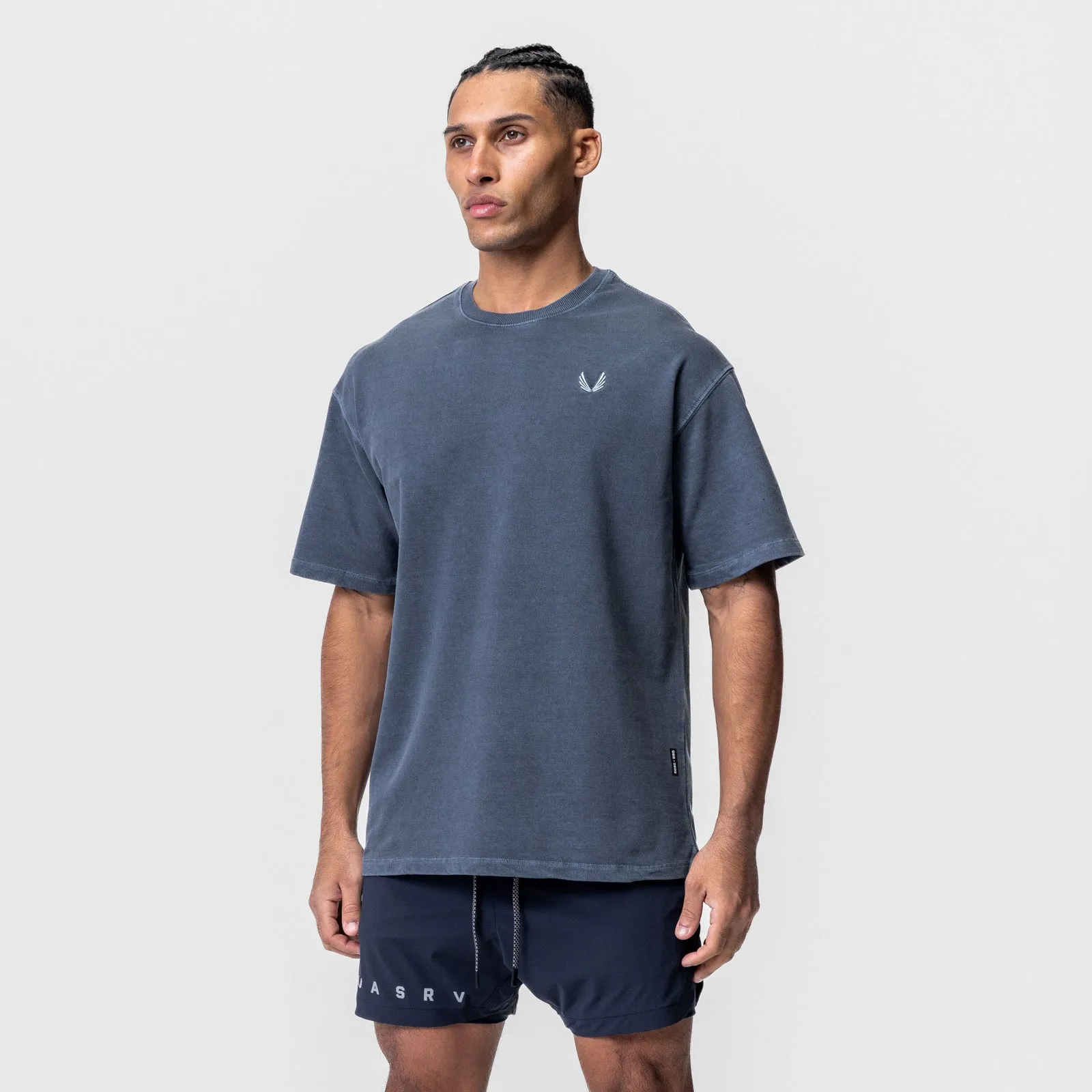 0602. Stone Washed Oversized Tee - Faded Navy