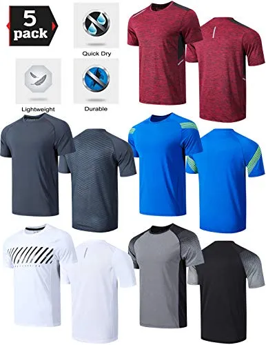 5 Pack Men’s Active Quick Dry Crew Neck T Shirts | Athletic Running Gym Workout Short Sleeve Tee Tops Bulk (Edition 2, Large)