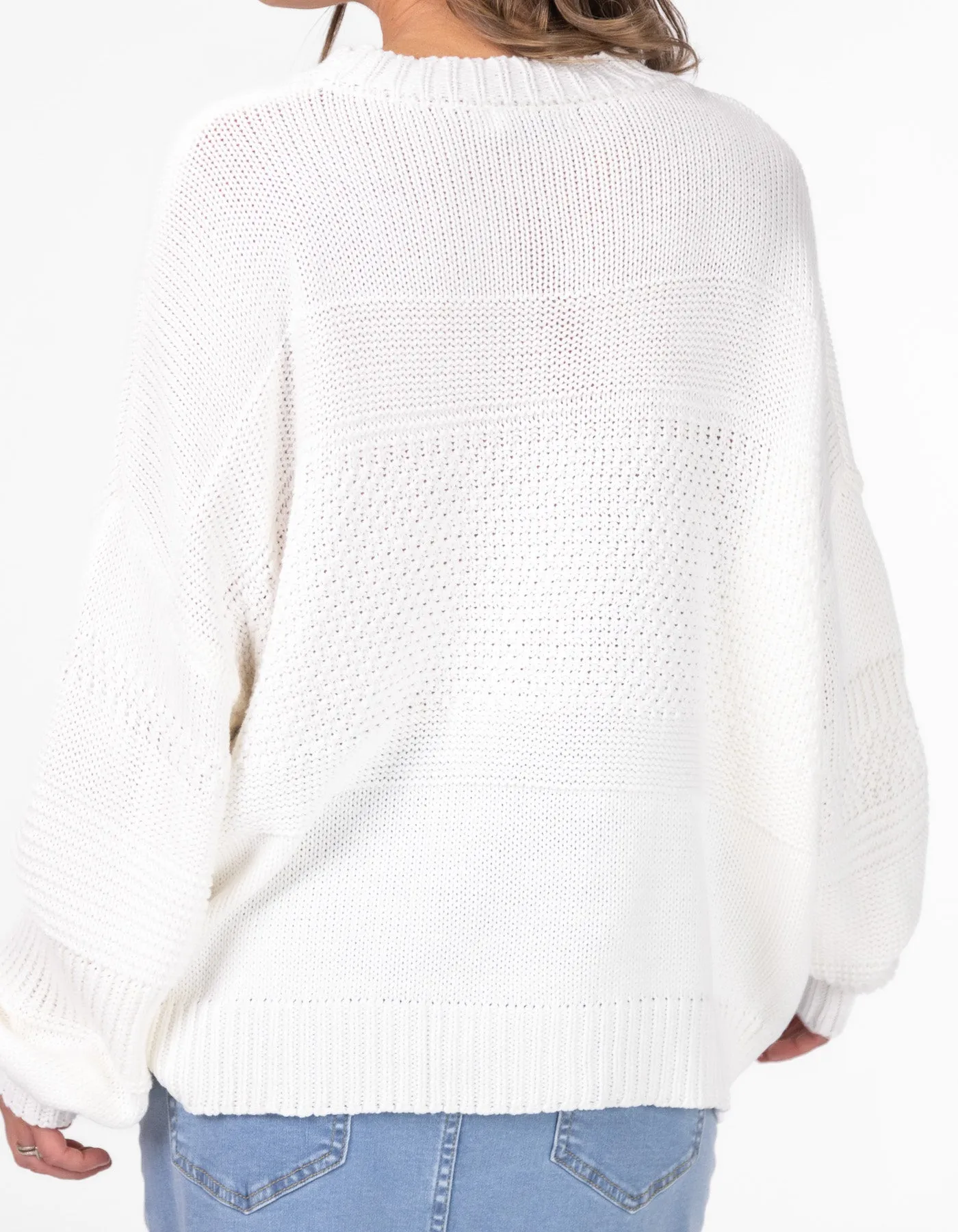 Alisha Crew Neck Texture Knit Jumper in White