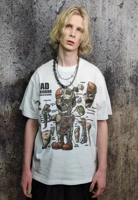 Anatomy cartoon t-shirt Zombie game graffiti retro top white