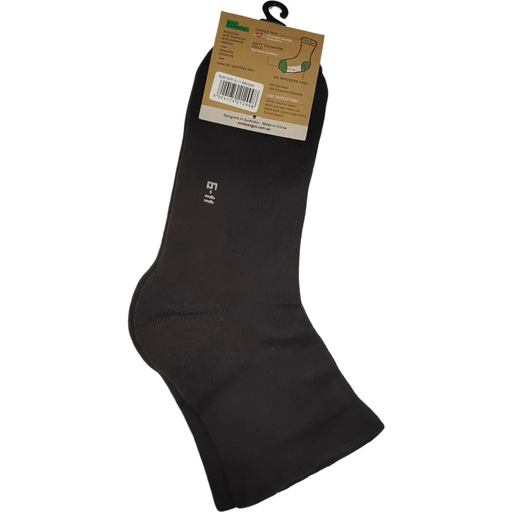 Bamboo a Quarter Crew Cushion Foot Loose Top socks - NO SEAM - Brown