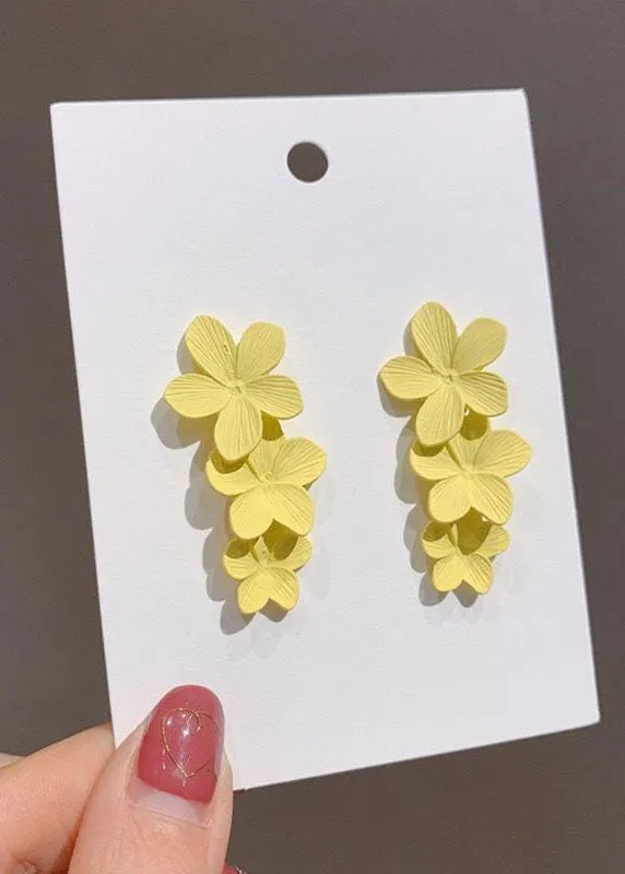 Beautiful Yellow Floral Layered Design Metal Drop Earrings HE1013