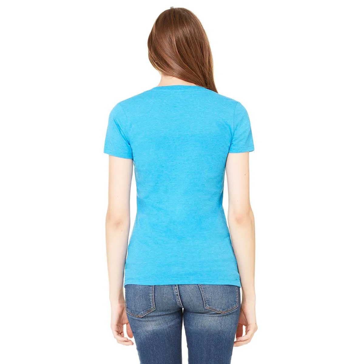 Bella   Canvas Women's Turquoise Jersey Short-Sleeve Deep V-Neck T-Shirt