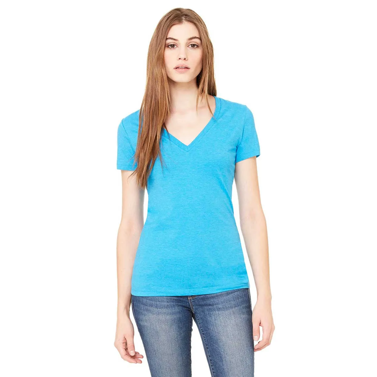 Bella   Canvas Women's Turquoise Jersey Short-Sleeve Deep V-Neck T-Shirt