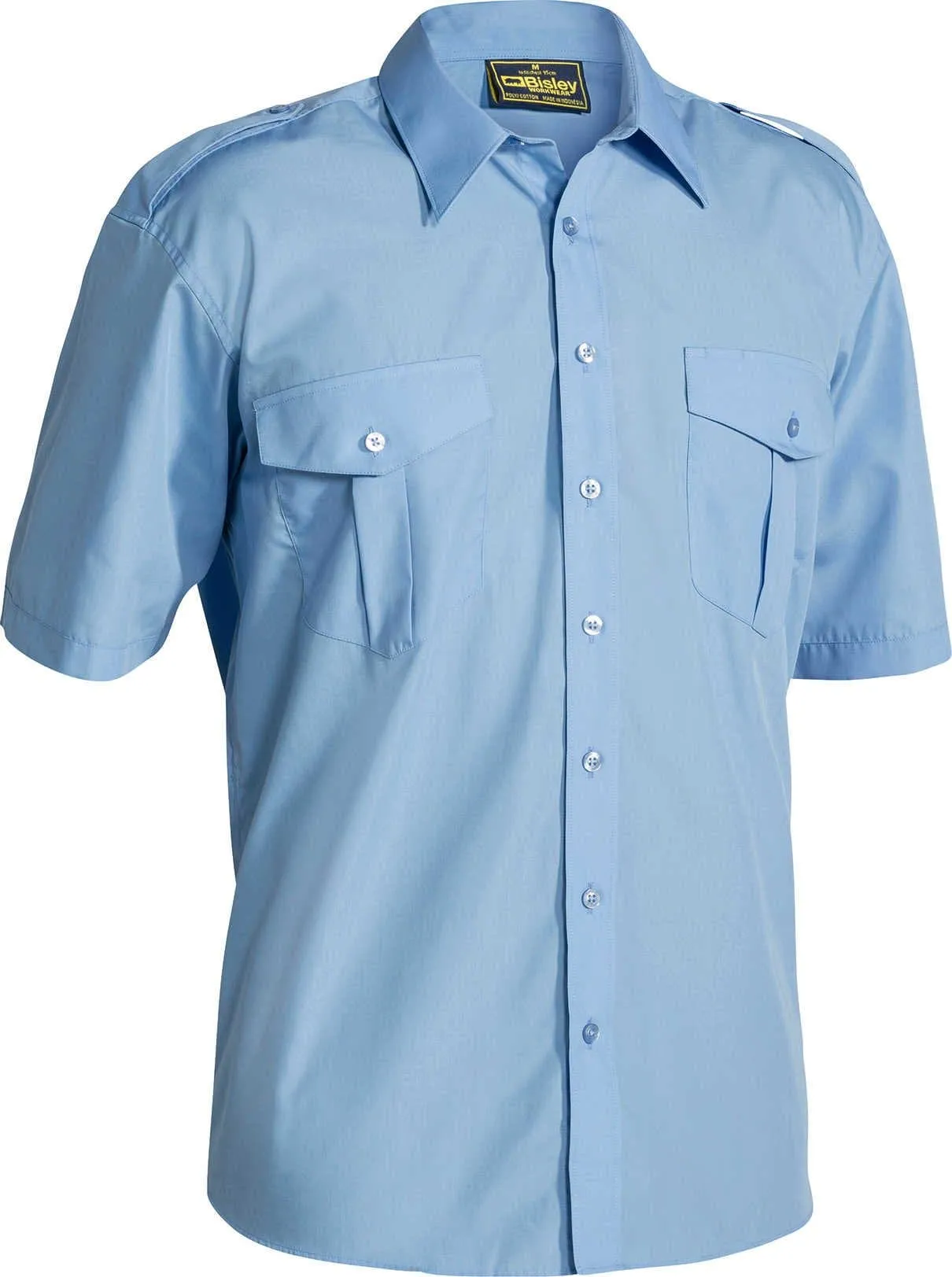 Bisley Epaulette Shirt - Short Sleeve - Sky (B71526)