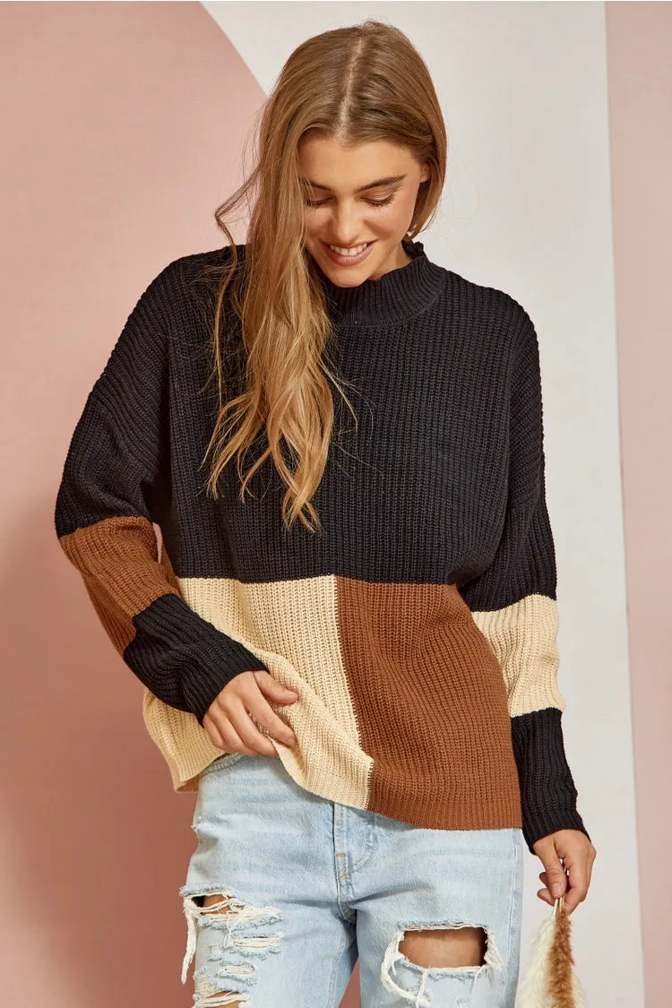 Black Color block Sweater