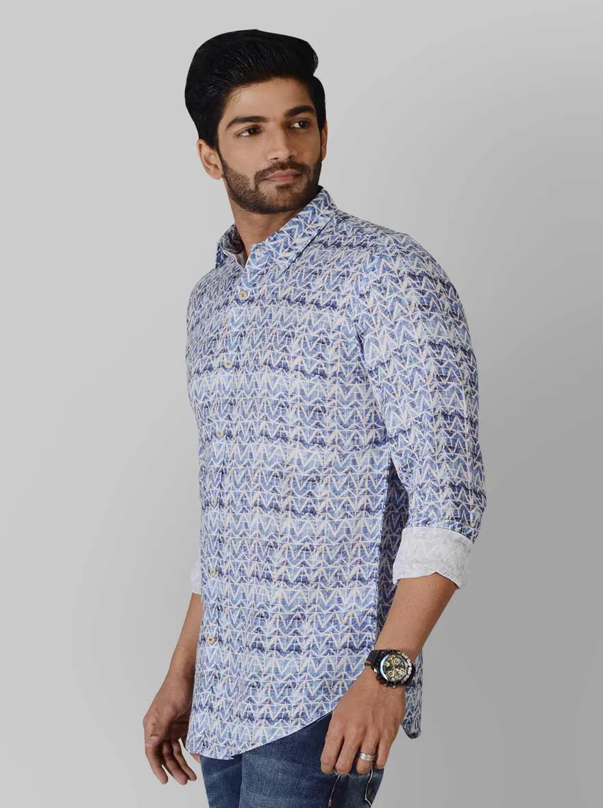 Blue & Grey Printed Slim Fit Casual Shirt | JadeBlue