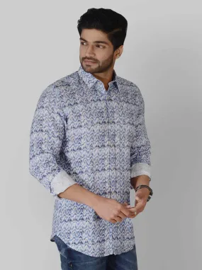 Blue & Grey Printed Slim Fit Casual Shirt | JadeBlue