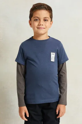 Boys Blue Solid Long Sleeve Doctor T-Shirt