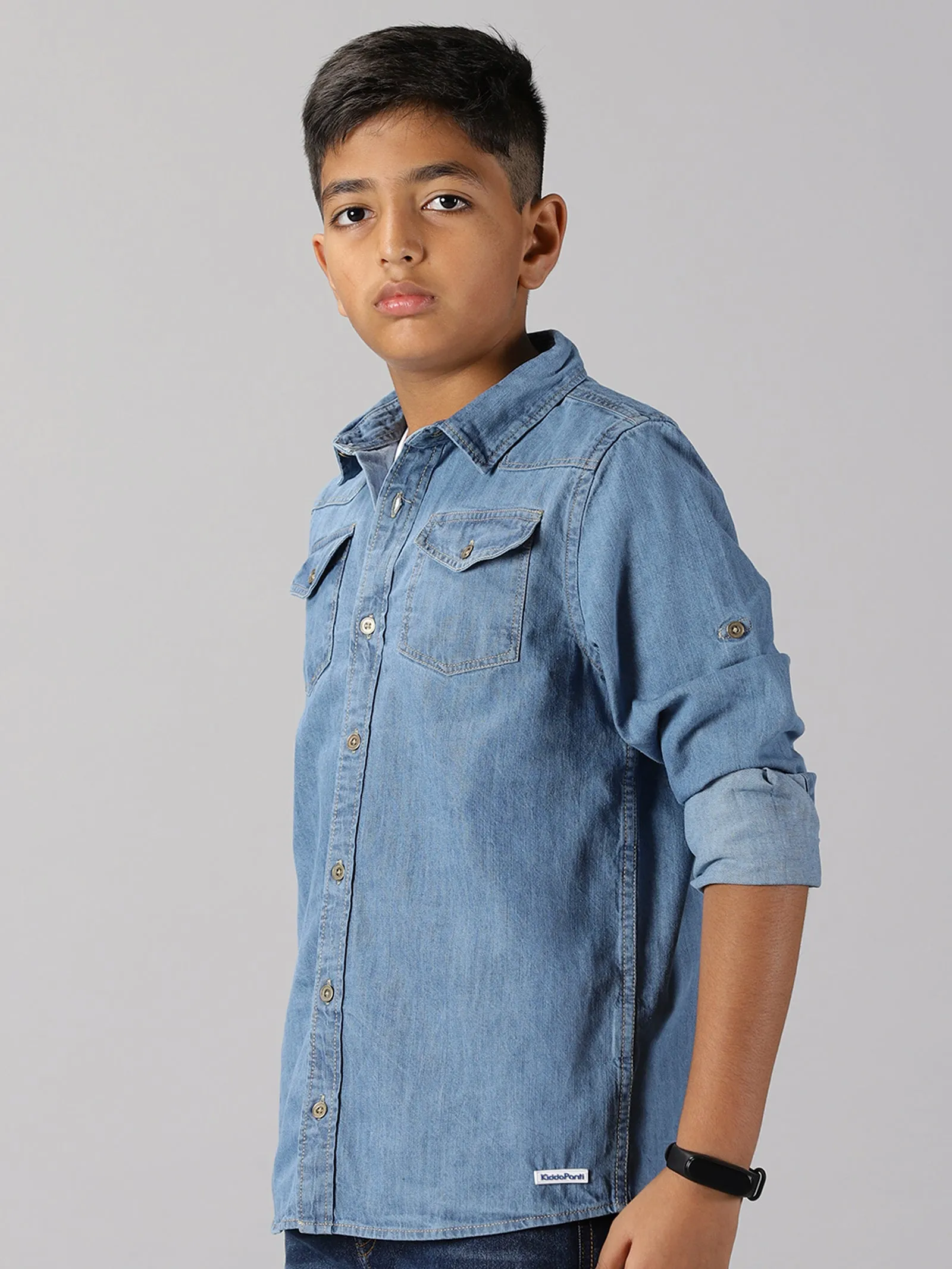 Boys Double Pocket Denim Shirt