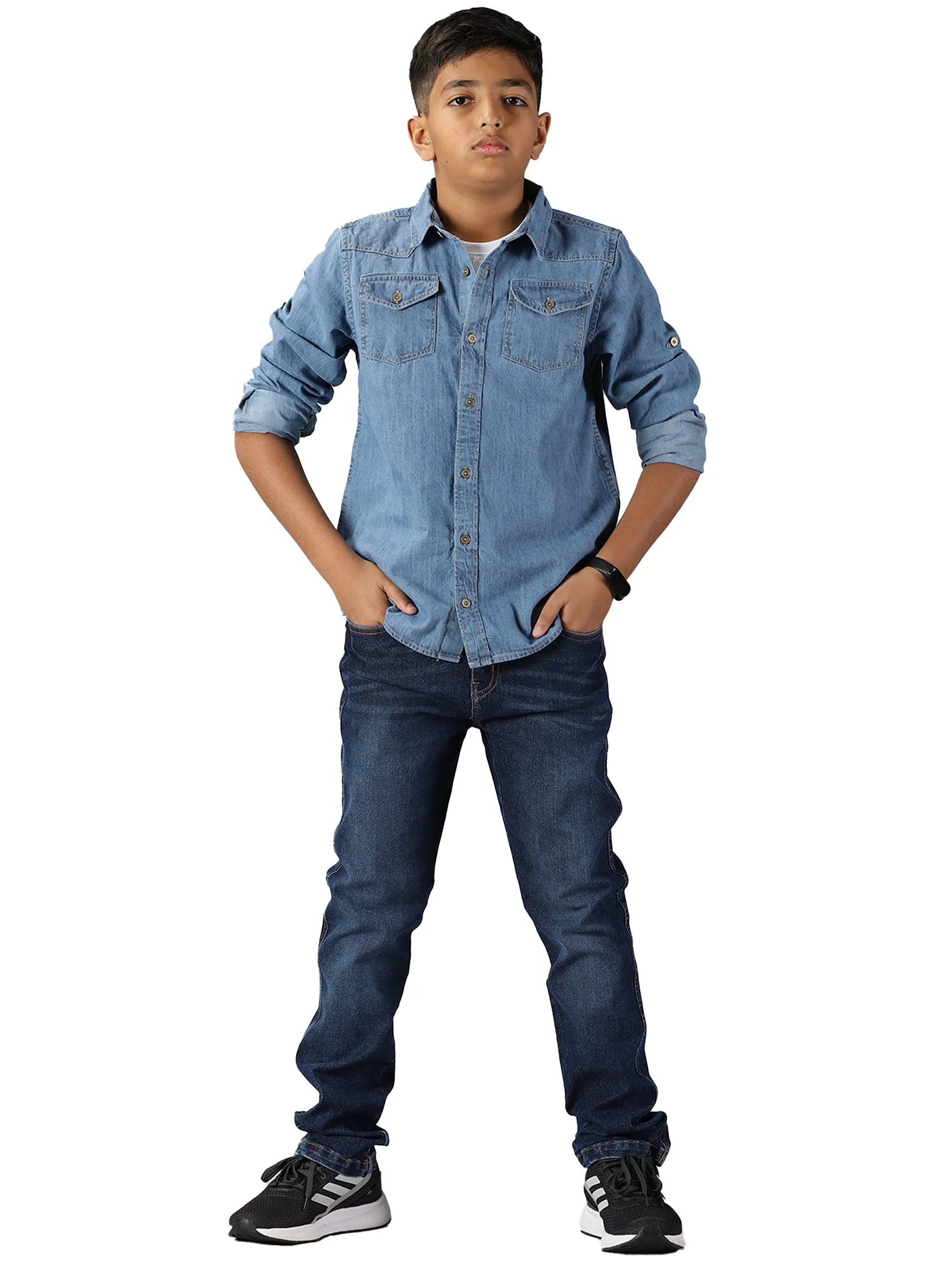 Boys Double Pocket Denim Shirt