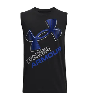 Boys UA Cotton Muscle Tank - Black / White