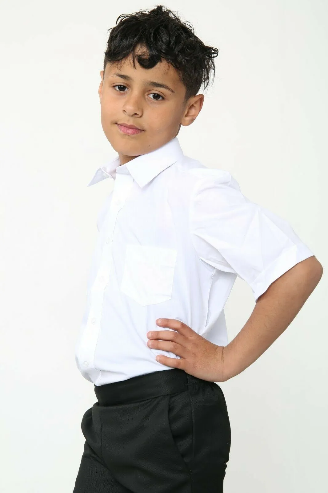 Boys White Short Sleeve Shirt Kids School Uniform Polycotton Durable Fabric