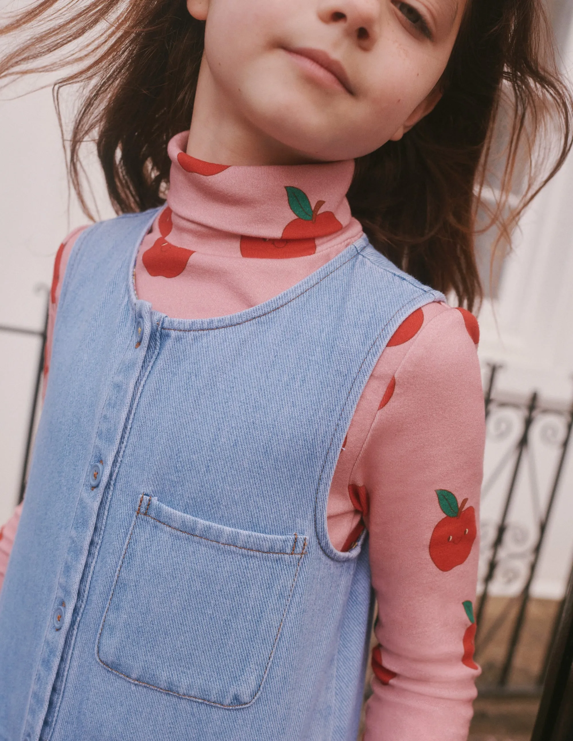 Button Pinafore Dress-Mid Vintage Chambray