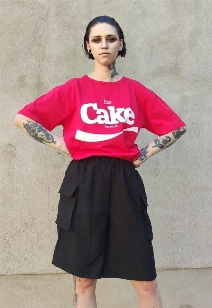 Cake slogan t-shirt retro letter print tee in red