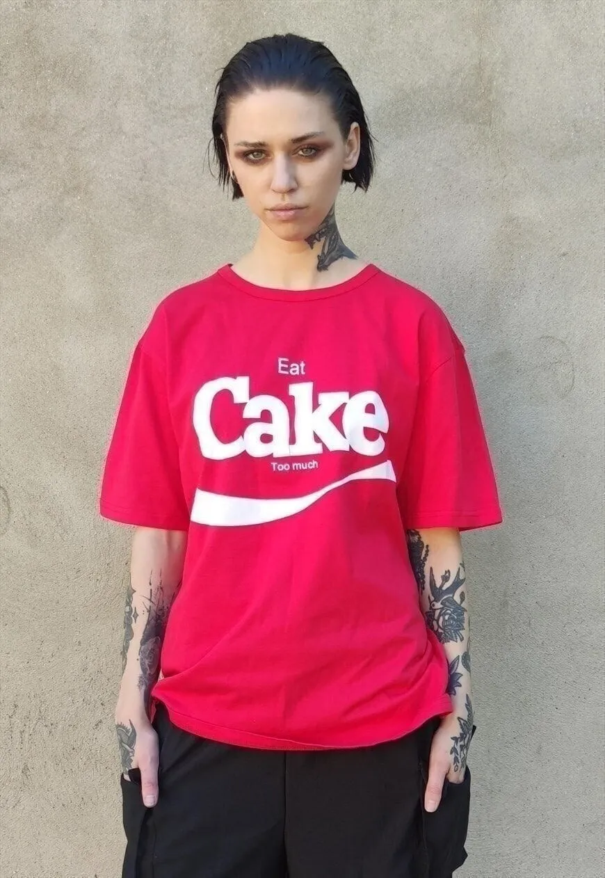 Cake slogan t-shirt retro letter print tee in red