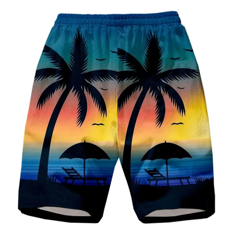 Casual Island Sunset Gradient Print Beach Shorts