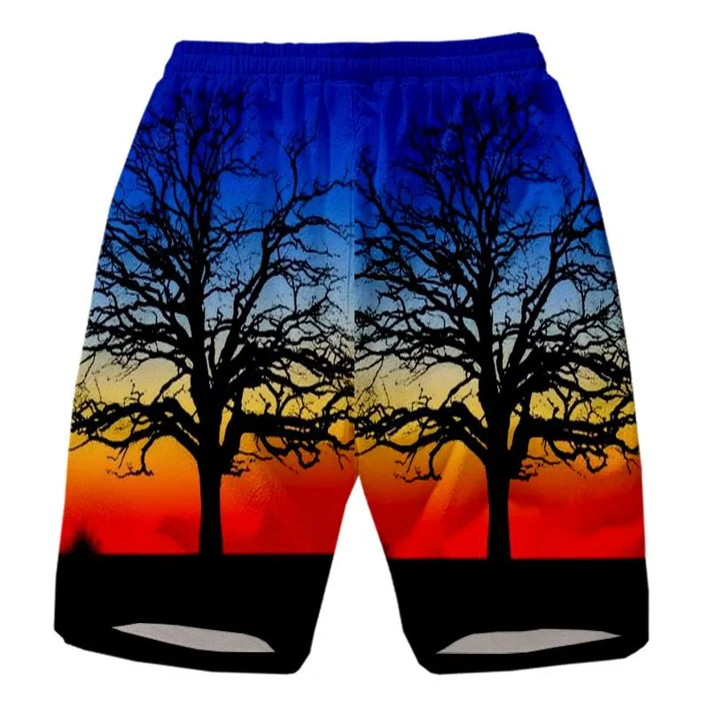 Casual Island Sunset Gradient Print Beach Shorts