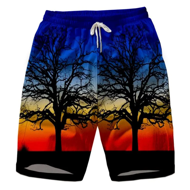 Casual Island Sunset Gradient Print Beach Shorts