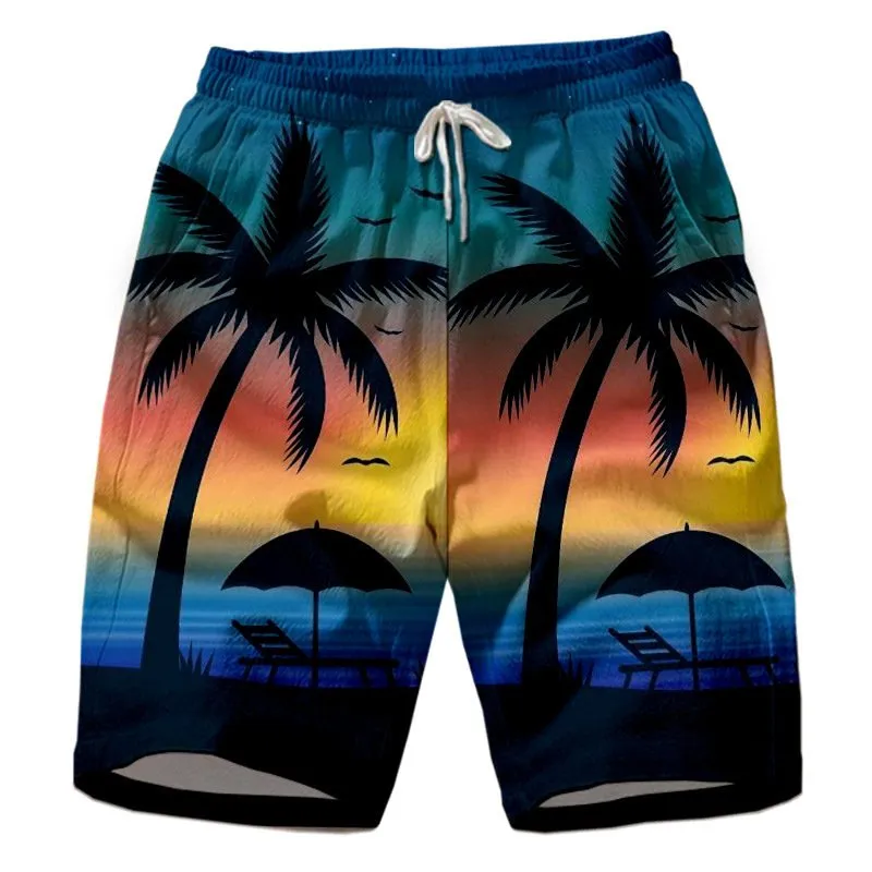 Casual Island Sunset Gradient Print Beach Shorts