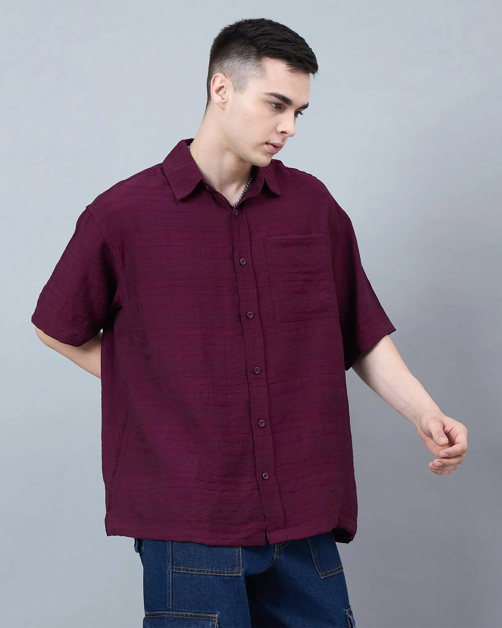 Chimpaaanzee Men Maroon Oversized Shirt