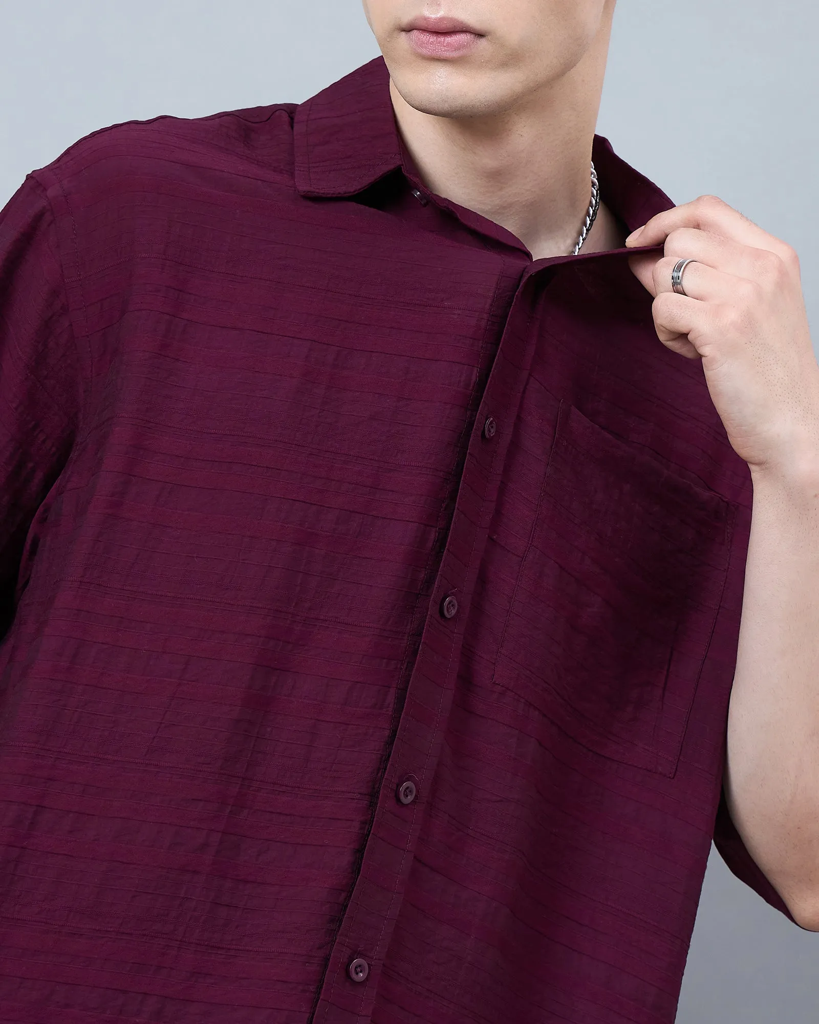 Chimpaaanzee Men Maroon Oversized Shirt