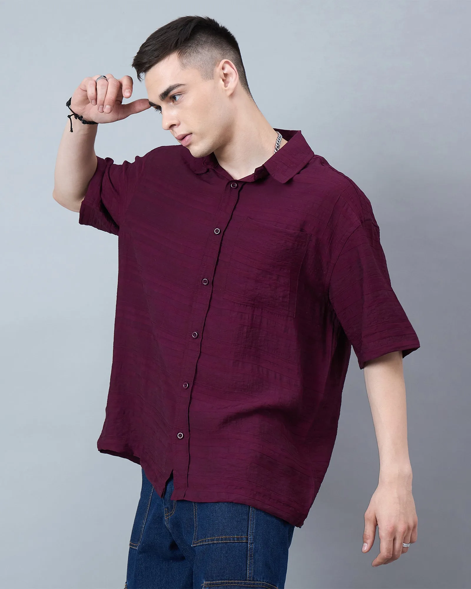 Chimpaaanzee Men Maroon Oversized Shirt