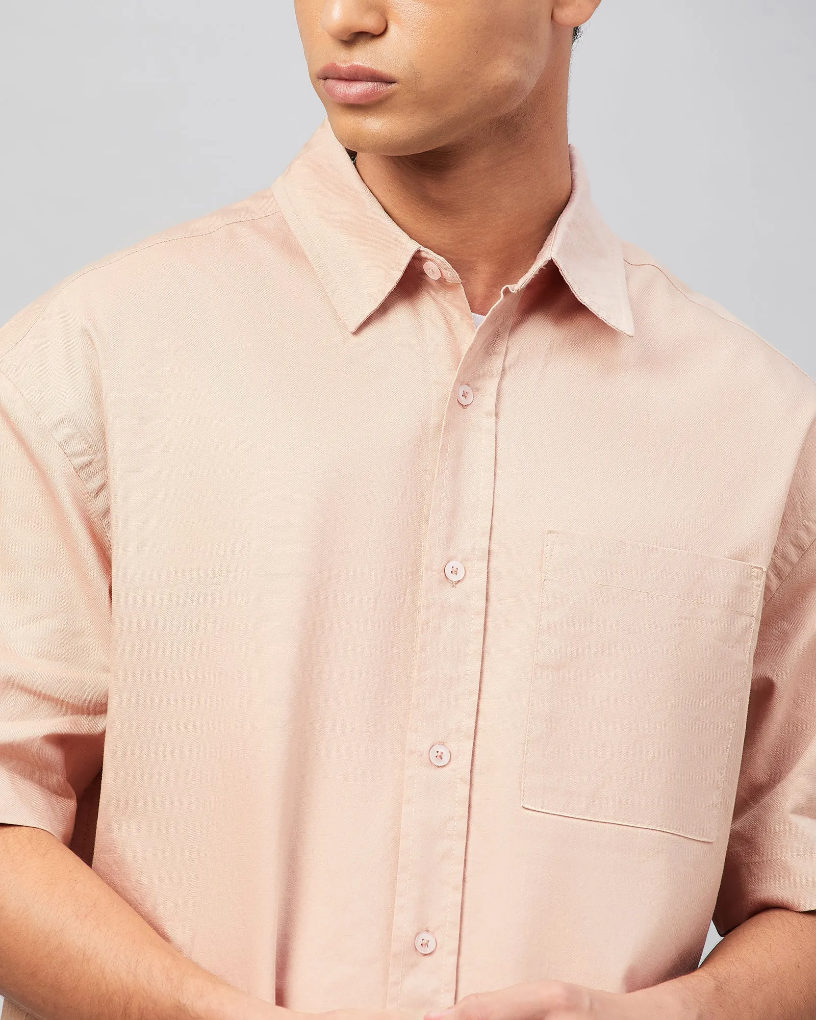 Chimpaaanzee Men Peach Oversized Fit Shirt