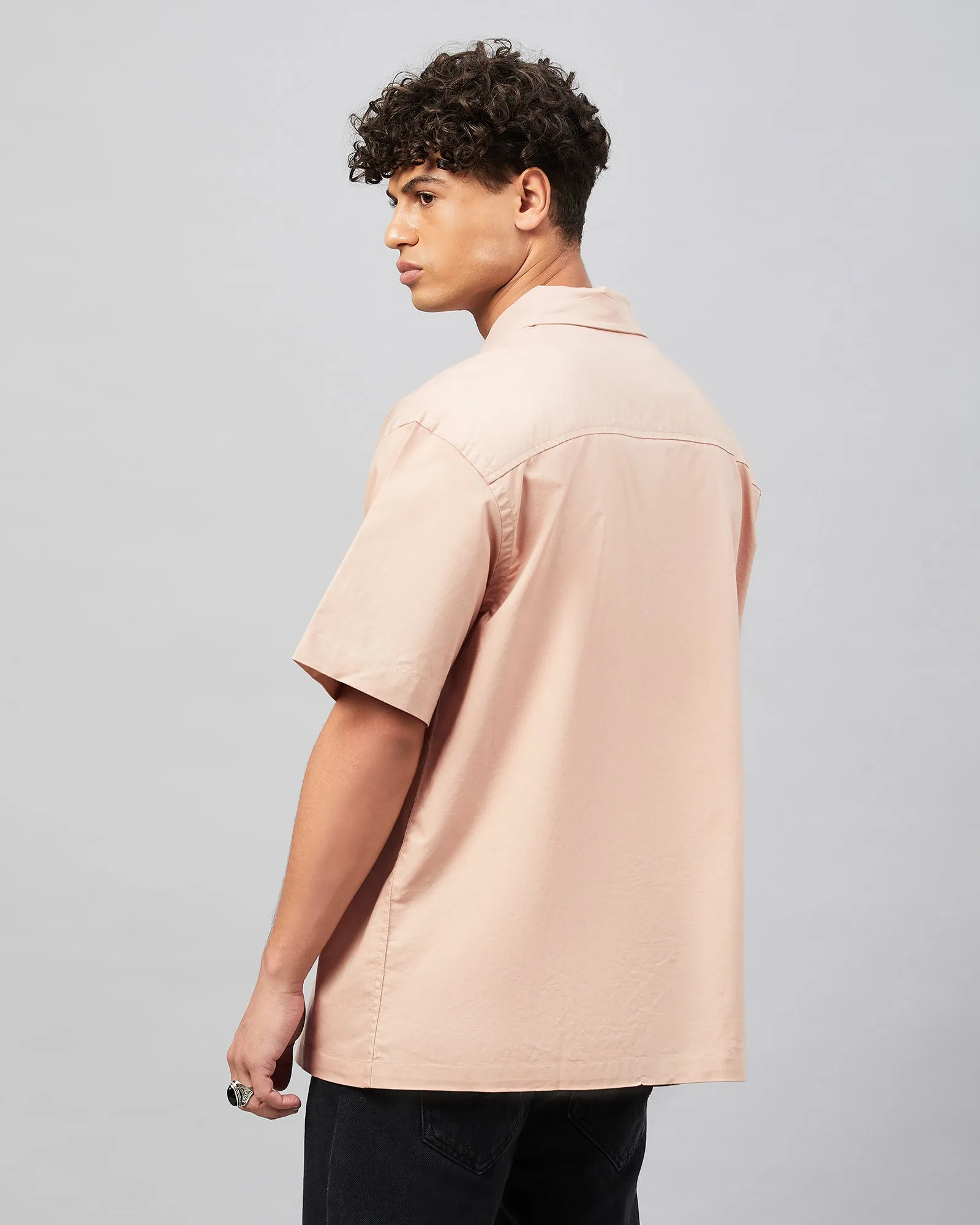 Chimpaaanzee Men Peach Oversized Fit Shirt