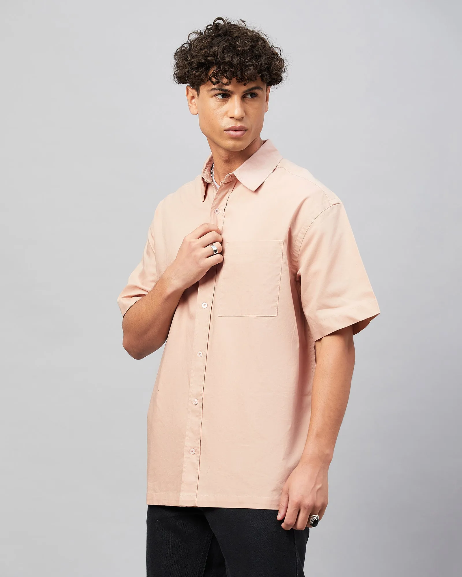 Chimpaaanzee Men Peach Oversized Fit Shirt