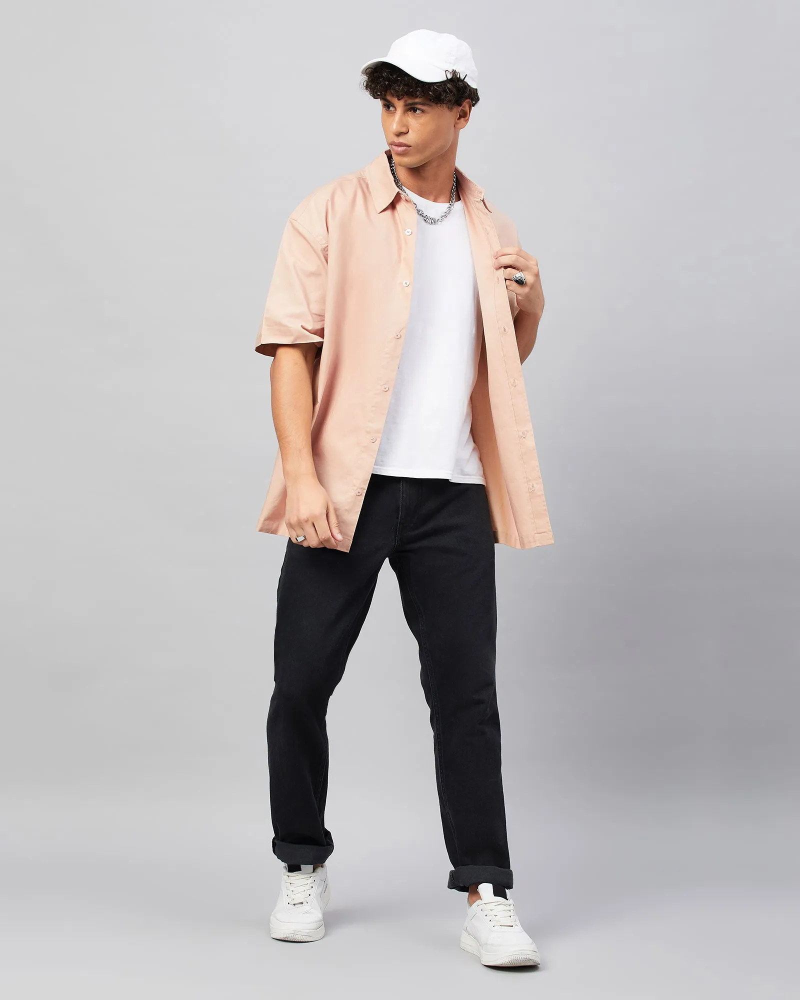 Chimpaaanzee Men Peach Oversized Fit Shirt