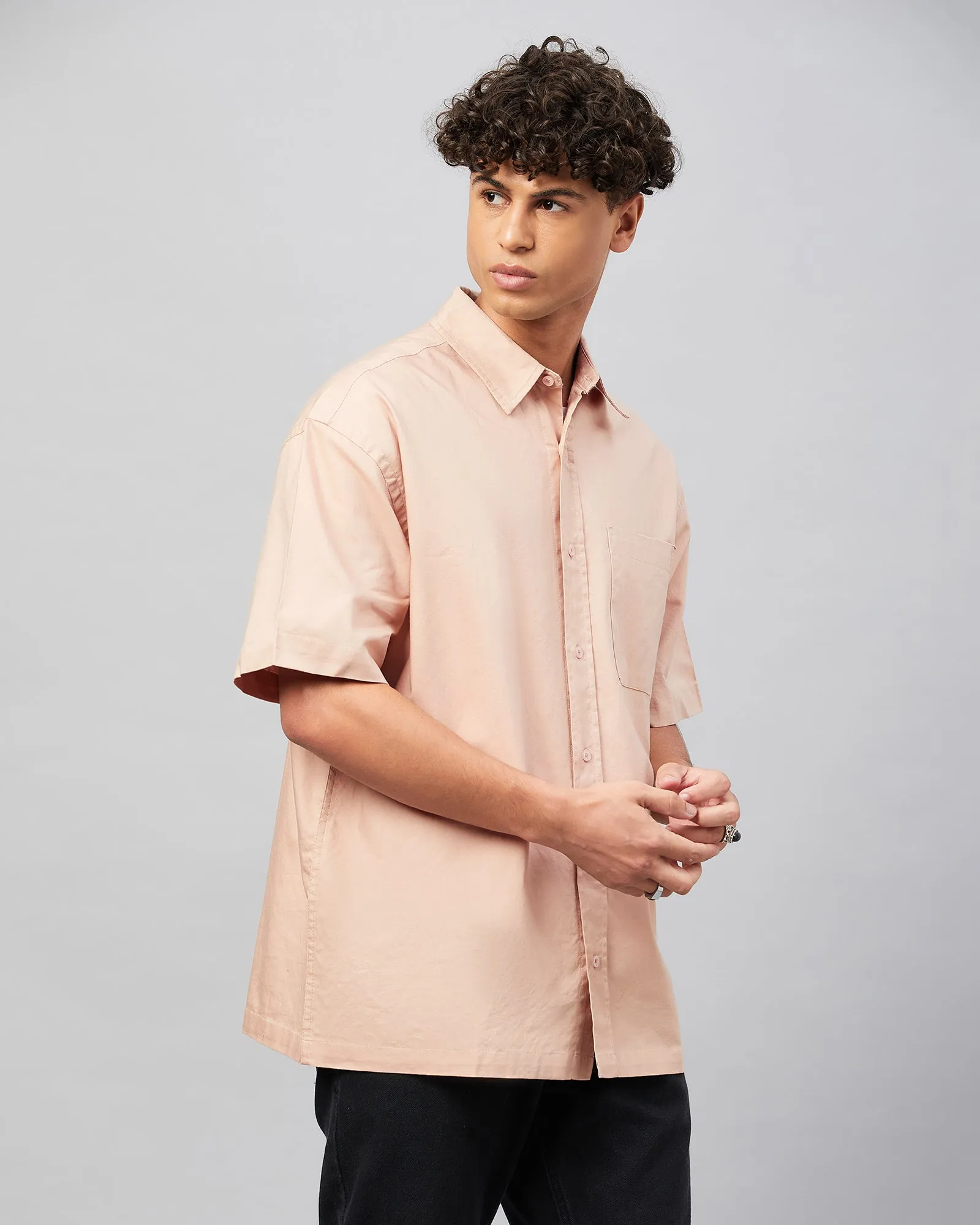 Chimpaaanzee Men Peach Oversized Fit Shirt