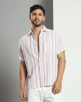 Chimpaaanzee Men White & Pink Regular Fit Shirt