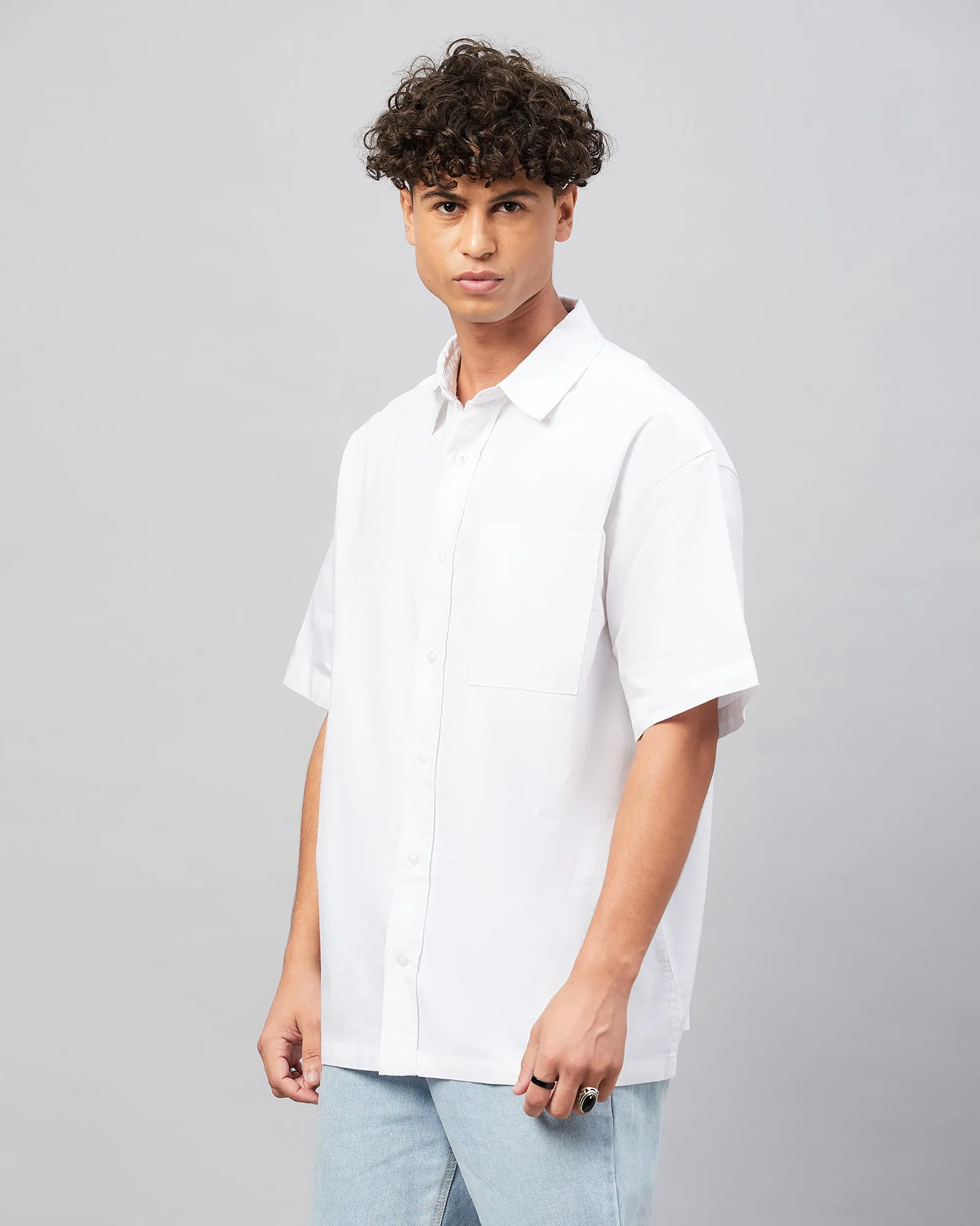 Chimpaaanzee Men White Oversized Fit Shirt