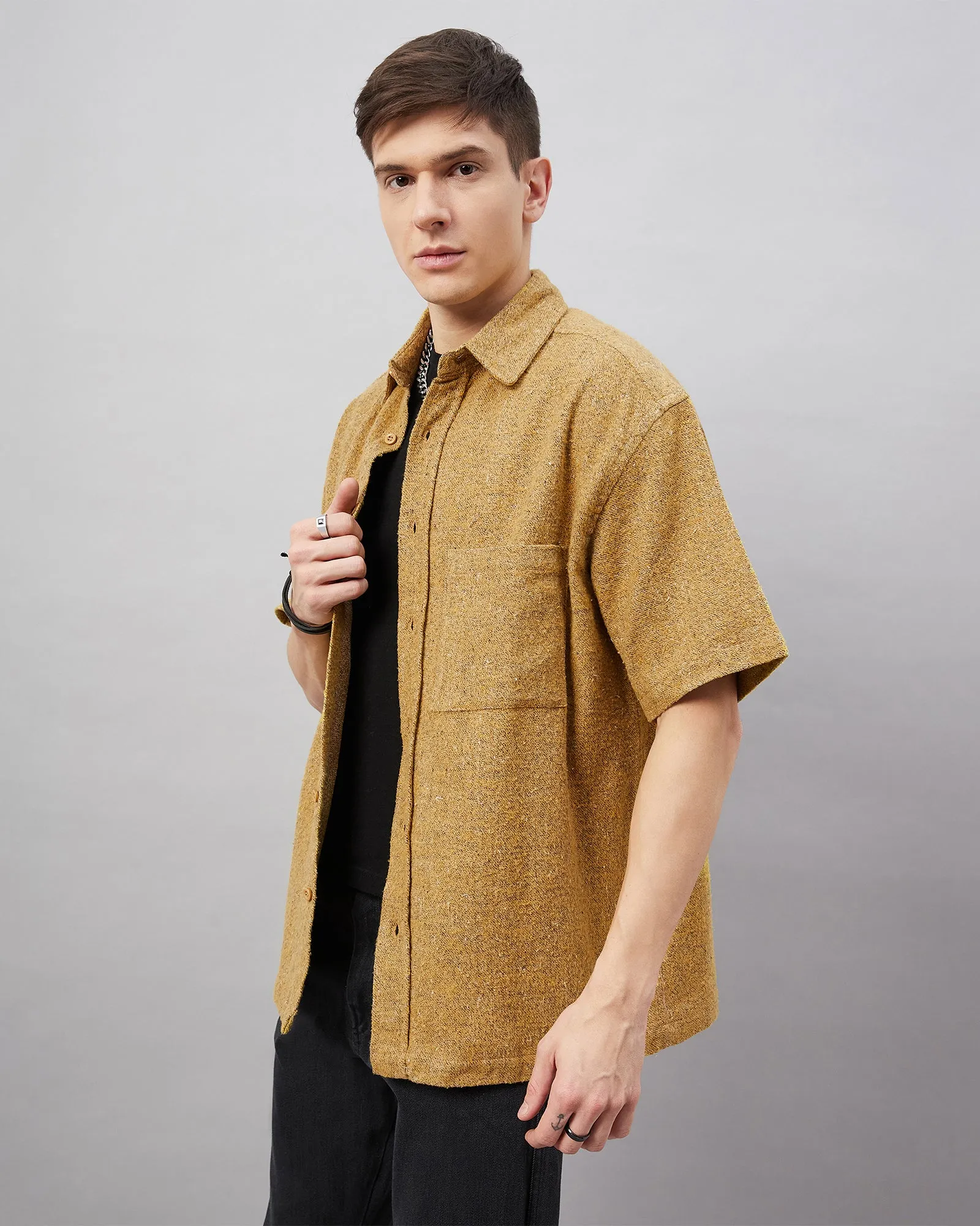 Chimpaaanzee Men Yellow Oversized Fit Shirt