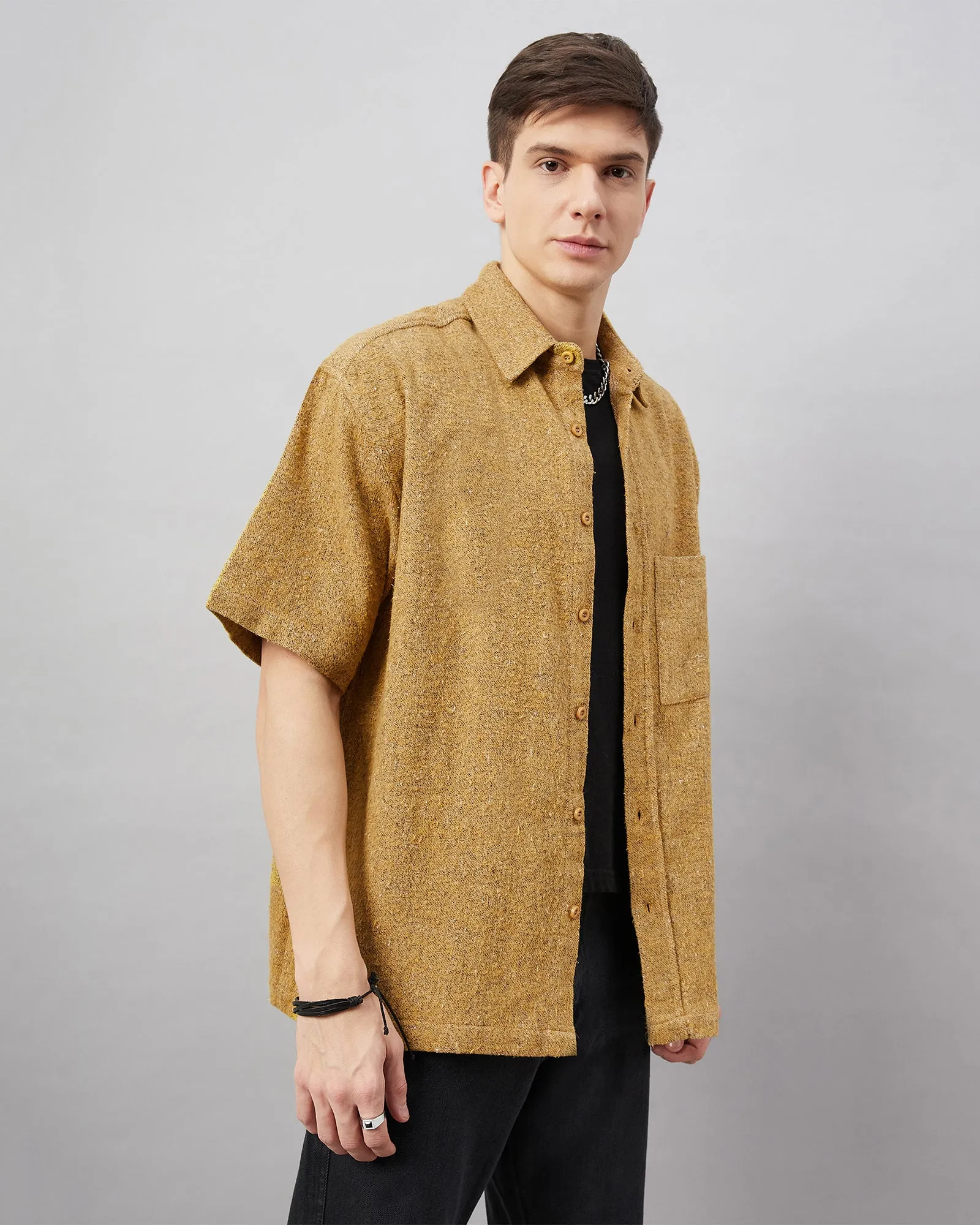 Chimpaaanzee Men Yellow Oversized Fit Shirt