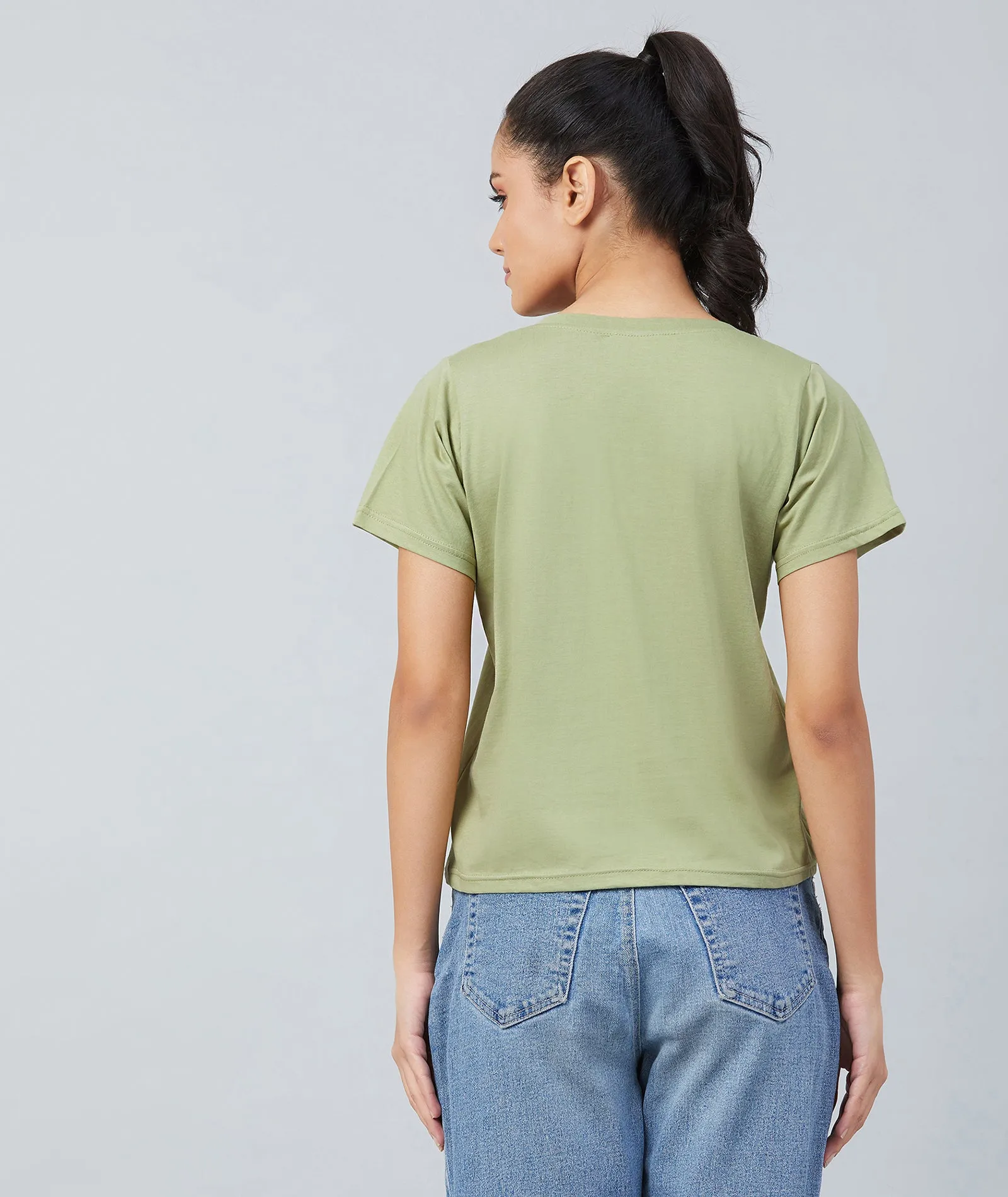 Chimpaaanzee Women Olive Green Round Neck T-shirt