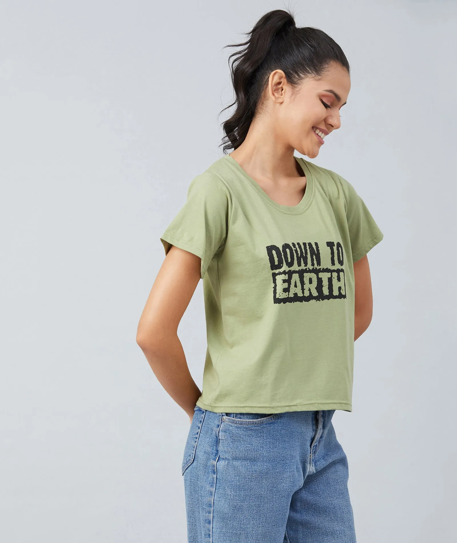 Chimpaaanzee Women Olive Green Round Neck T-shirt