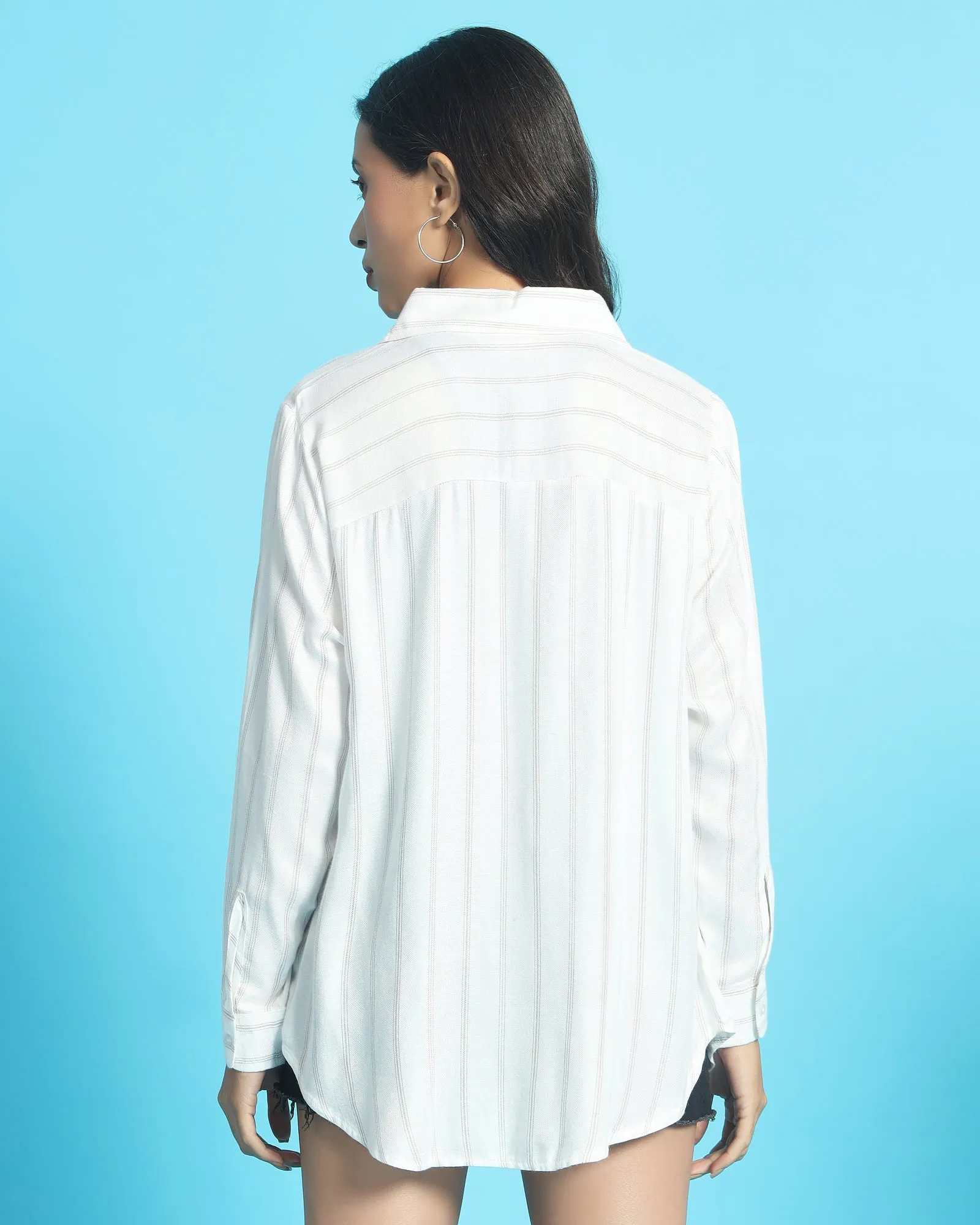 Chimpaaanzee Women White & Beige Oversized Shirt