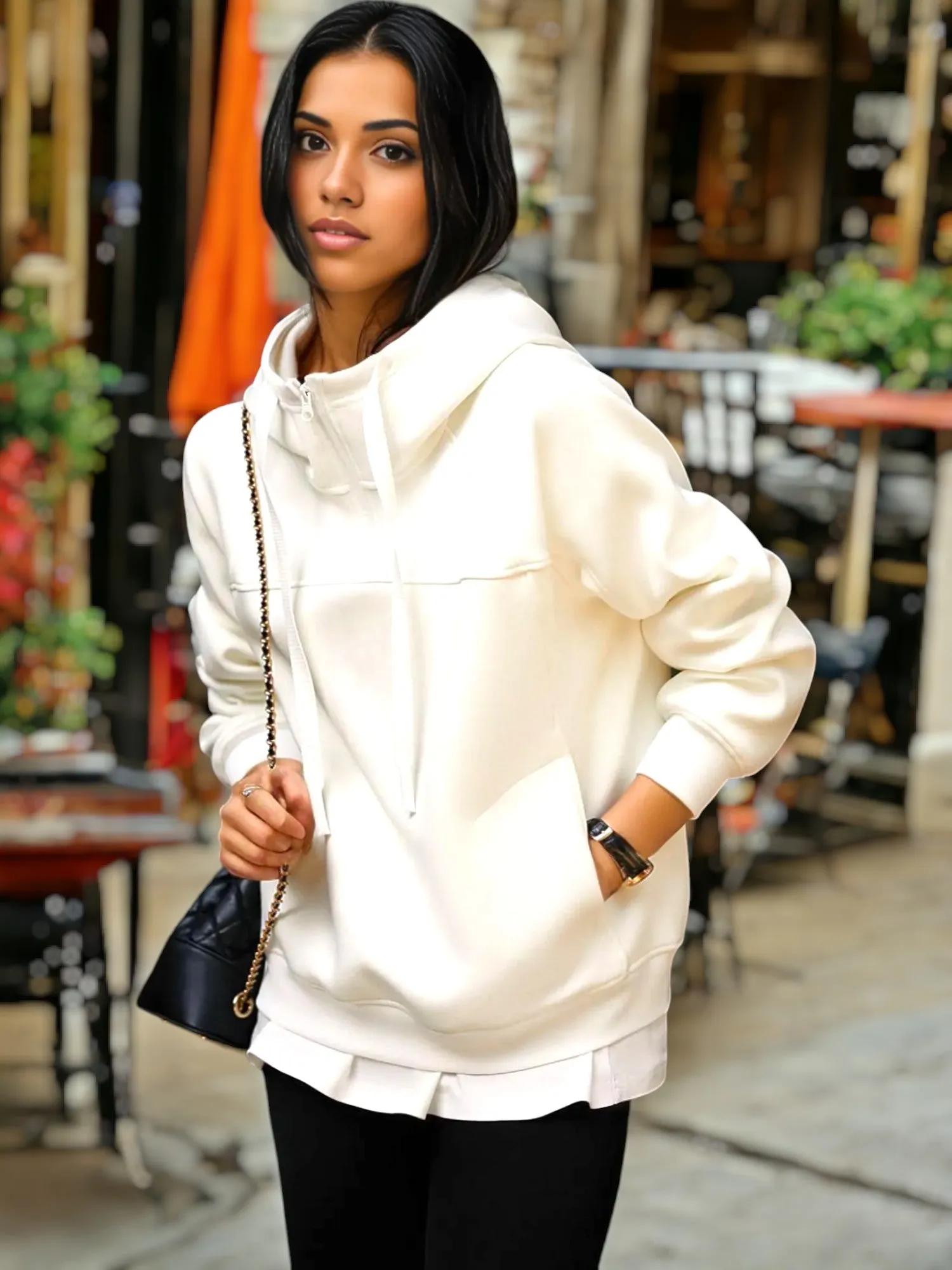 Comfortable Athflow Style Silhouette Design Hooded Pullover Sweatshirt