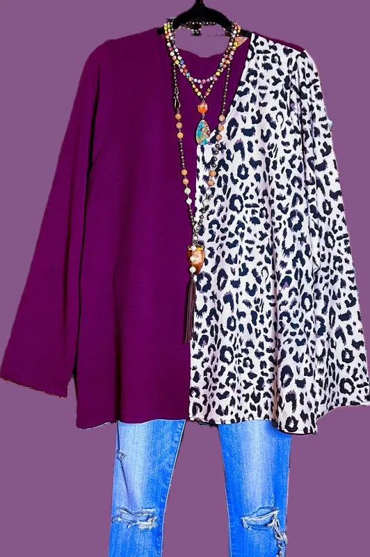 COMFORTABLE CHARM PLUM & LEOPARD PRINT TUNIC