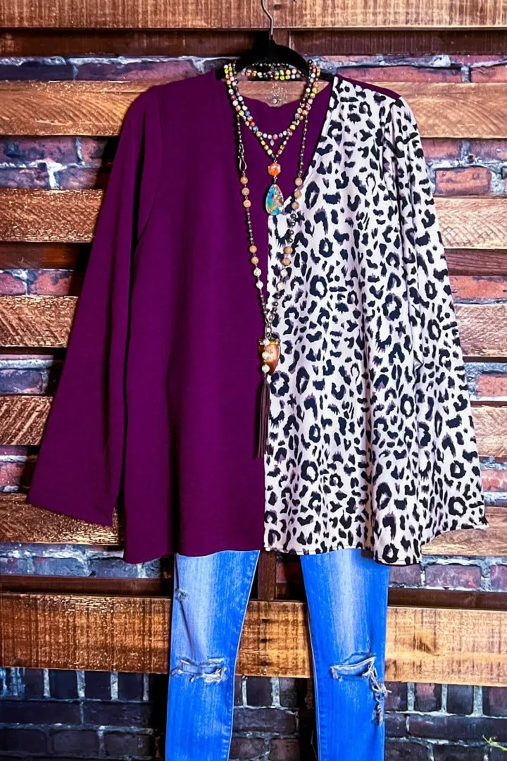 COMFORTABLE CHARM PLUM & LEOPARD PRINT TUNIC