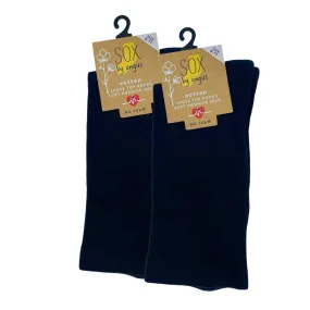 Cotton Plain Cushion Foot Loose Top Socks - Black - NO SEAM