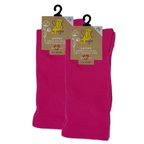 Cotton Plain Cushion Foot Loose Top Socks - Hot Pink - NO SEAM