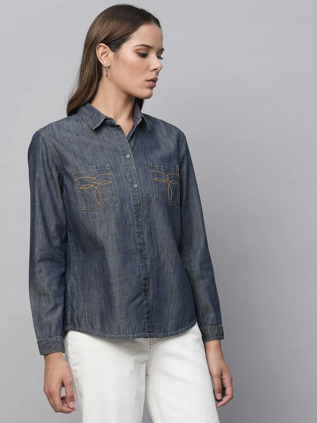 Cotton Tencel Essential Dark Wash Denim Shirt