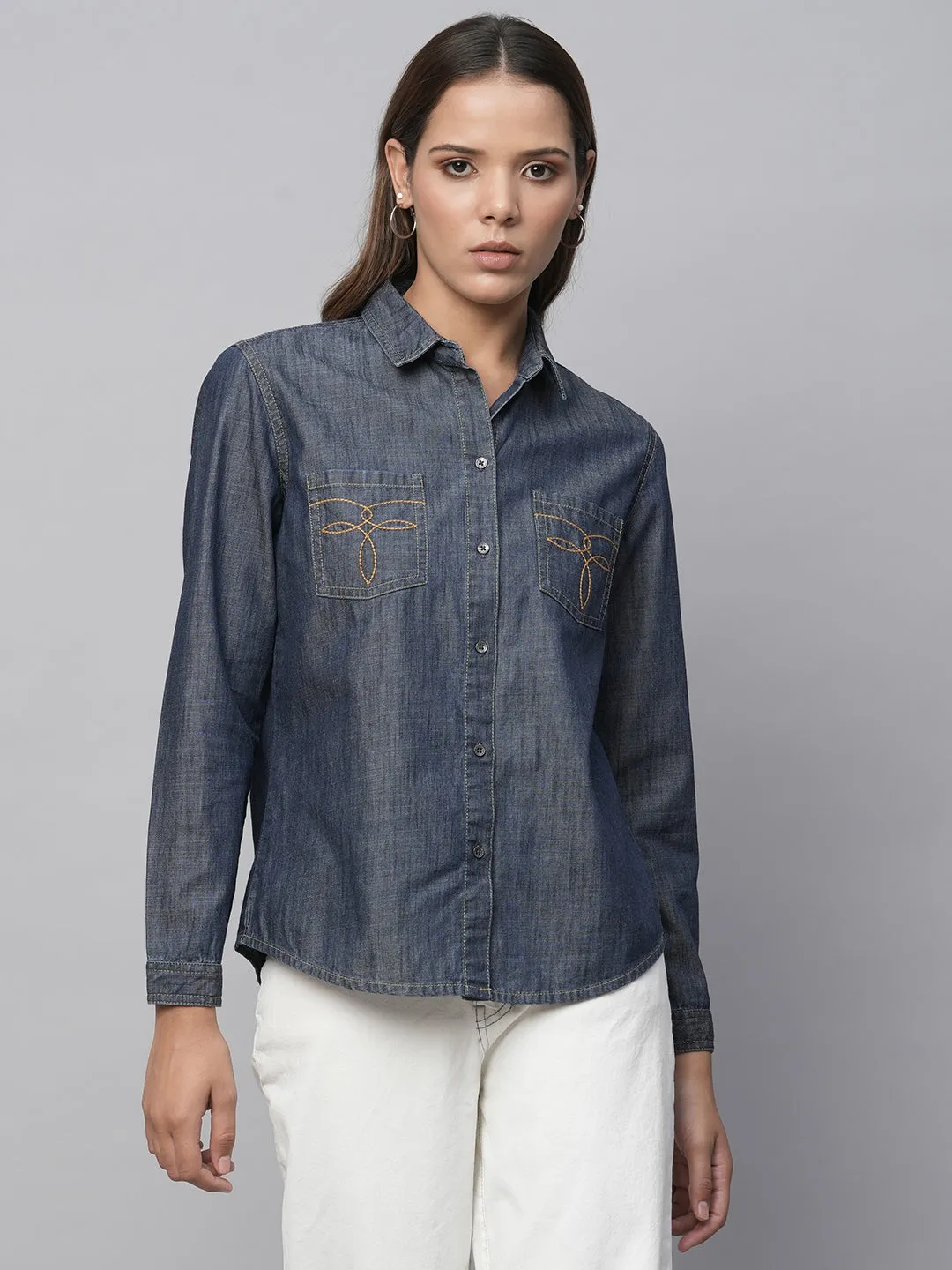 Cotton Tencel Essential Dark Wash Denim Shirt