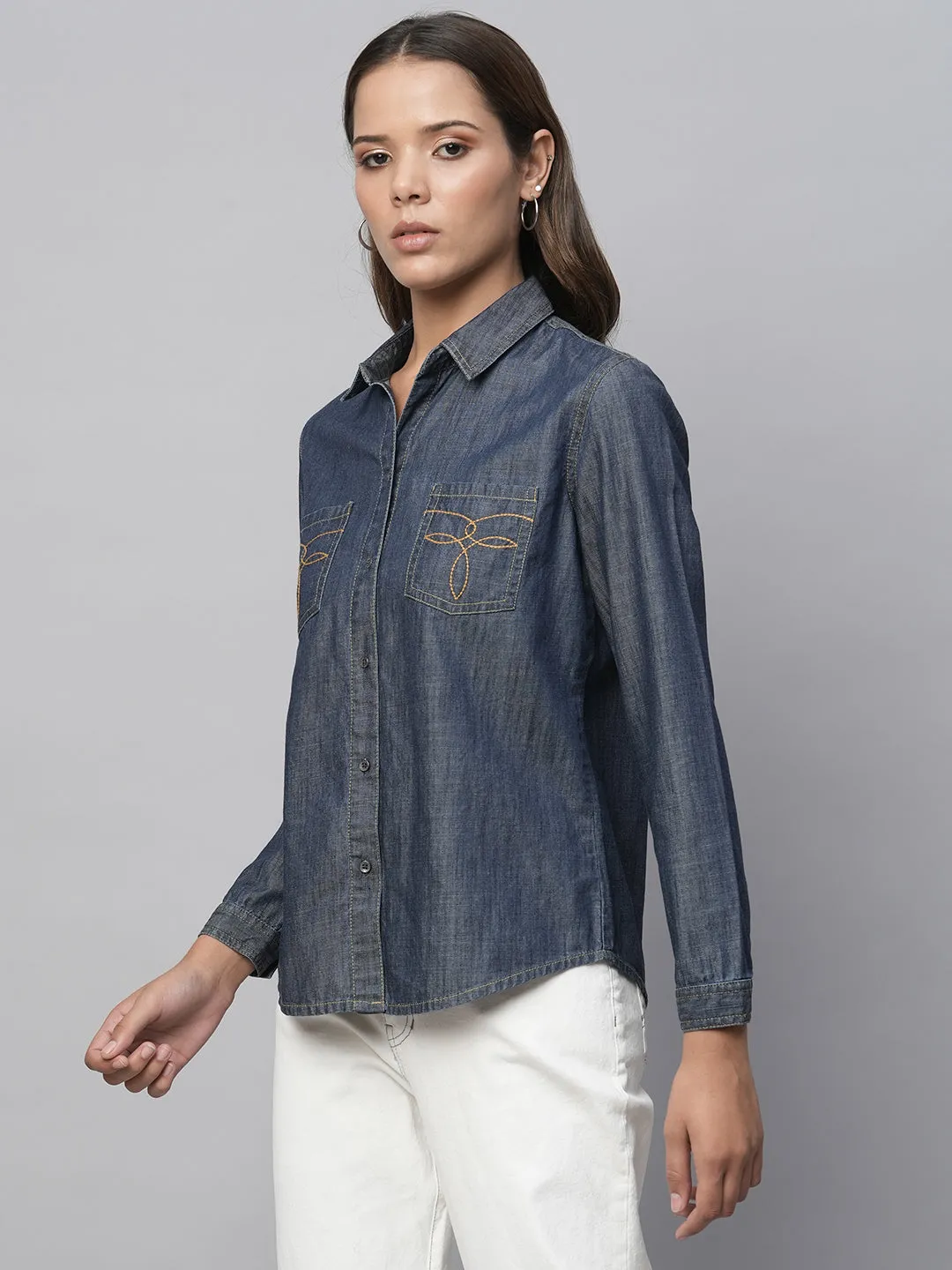 Cotton Tencel Essential Dark Wash Denim Shirt