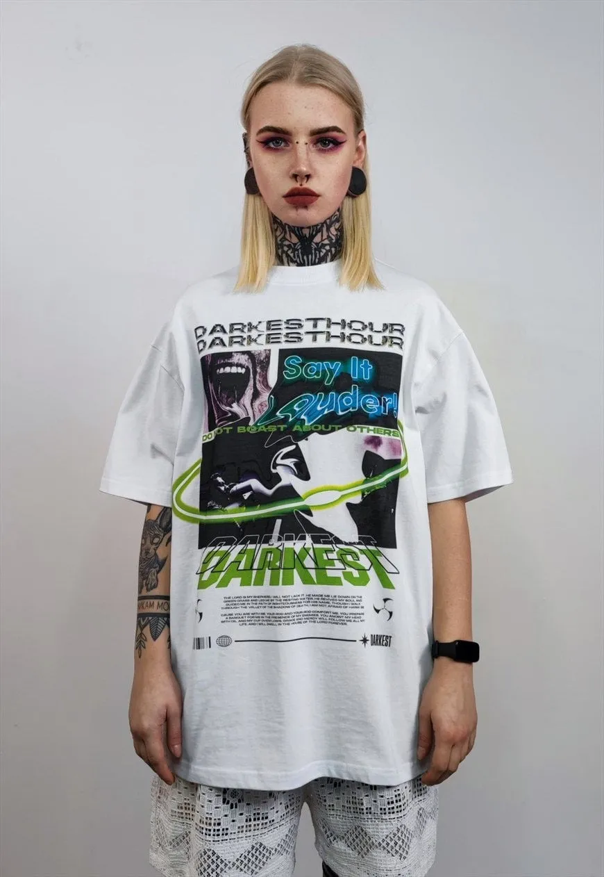 Creepy t-shirt raver graffiti tee grunge cyberpunk top white