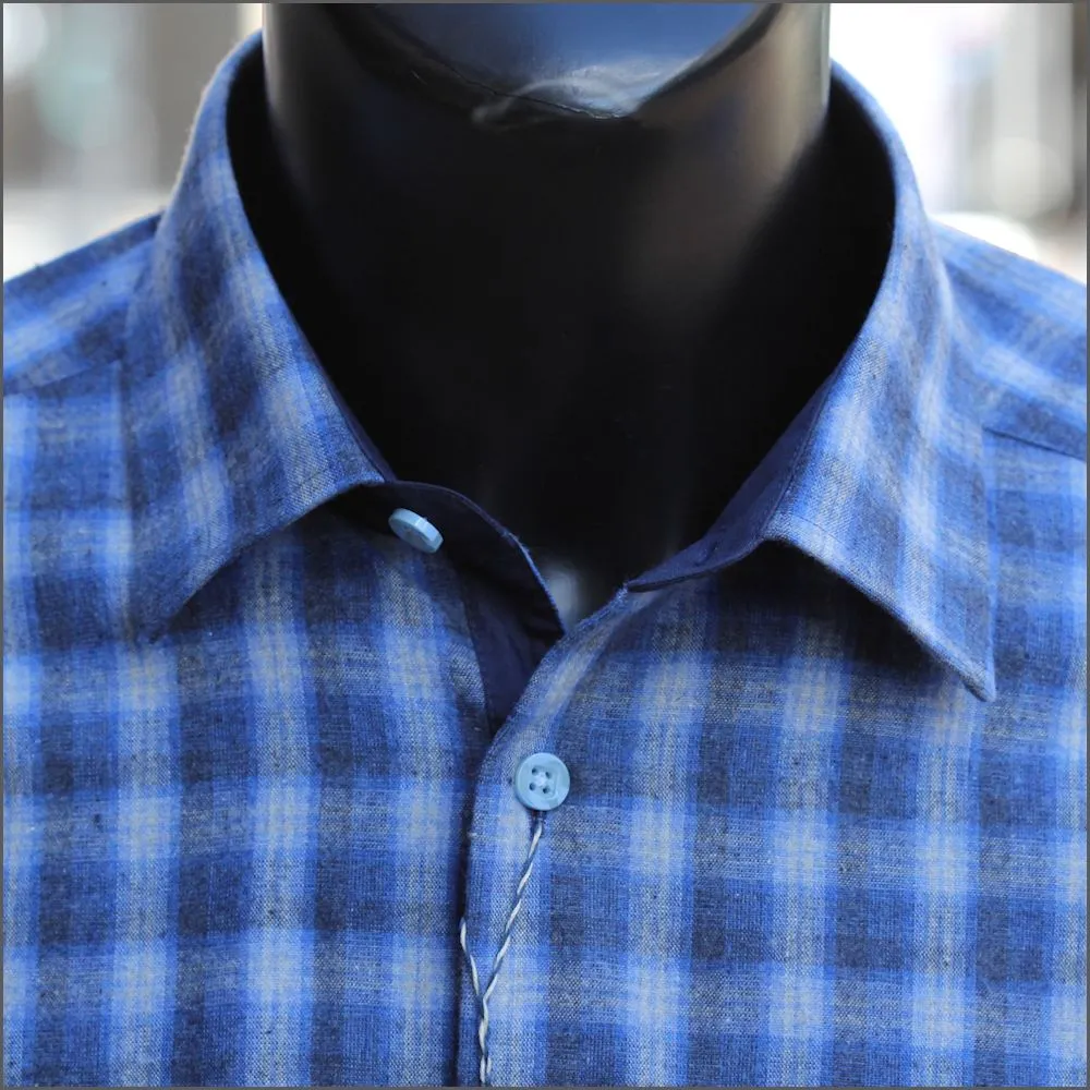 Drifter Giovanni Blue & Navy Checked Shirt--