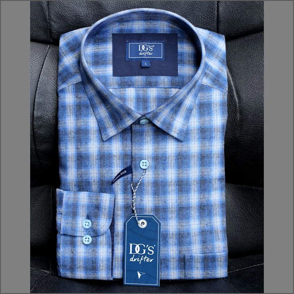 Drifter Giovanni Blue & Navy Checked Shirt--